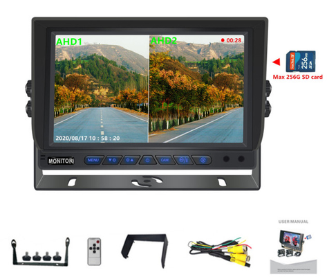 9 Inch 1080P Quad Car Monitor With DVR Function Support 256G SD Card Video Recording