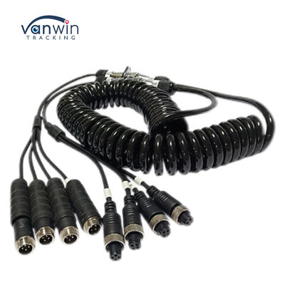 Car Video Aviation Spring Wire Trailer Connector Wire 4-Pin/RCA Spiral Extension Curled Cable