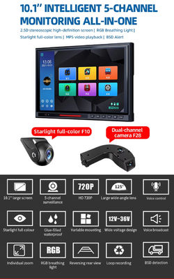 10.1" Touch Screen IPS BSD 5CH Split Car Rear View Monitor DVR AHD 1080P Reverse Parking Backup Camera Kit For RV Bus Truck