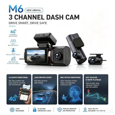 3 Channel HD DVR Dash Cam 4G 4K Front 1080P Cabin Rear GPS Tracking ADAS DMS 24/7 Parking Monitor for Fleet Safety