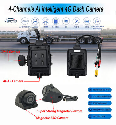 4 Channels AI Intelligent 4G Mobile Digital Video Recorder Dash Camera System GPS Tracking Night Vision Cloud Remote Monitoring