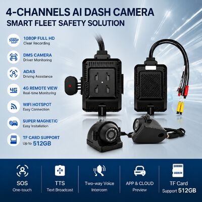 Front and Rear Dash Cam 4CH ADAS DMS Auto Video Recorder With 4G GPS WIFI Magnetic Camera for Truck