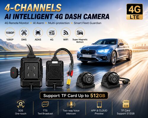 Front and Rear Dash Cam 4CH ADAS DMS Auto Video Recorder With 4G GPS WIFI Magnetic Camera for Truck