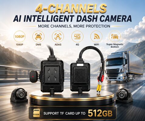24V 4CH AI Dash Cam Kit Vehicle Security Camera DVR with DMS ADAS BSD Side Camera for Truck/Bus