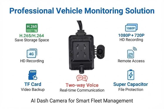 4-Channel AI Intelligent 4G Dash Camera, ADAS + DMS + BSD Active Safety,1080P+720P Recording for Taxis