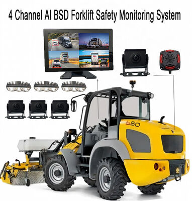 4CH AI BSD Forklift Safety Monitoring System 1080P Camera/display and LED Alarm Light/suitable for Heavy Machinery
