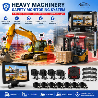 4CH AI BSD Forklift Safety Monitoring System 1080P Camera/display and LED Alarm Light/suitable for Heavy Machinery