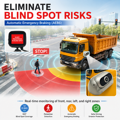 4G Vehicle CCTV DVR With Built-In AEBS Automatic Emergency Braking System ADAS+DSM+BSD Active Safety For Trucks & Buses