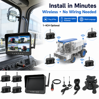 Wireless 2‑Channel Plug‑and‑Play Tractor Camera Kit – 7" IP68 Monitor with Night Vision BSD and Vibration‑Resistant Design