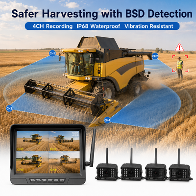Wireless 2‑Channel Plug‑and‑Play Tractor Camera Kit – 7" IP68 Monitor with Night Vision BSD and Vibration‑Resistant Design