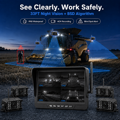 Wireless 2‑Channel Plug‑and‑Play Tractor Camera Kit – 7" IP68 Monitor with Night Vision BSD and Vibration‑Resistant Design