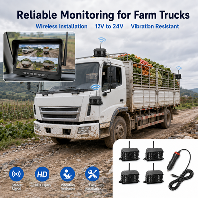 Wireless 2‑Channel Plug‑and‑Play Tractor Camera Kit – 7" IP68 Monitor with Night Vision BSD and Vibration‑Resistant Design