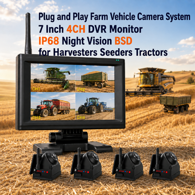 Plug and Play 1 - 4CH 720P Wireless Magnetic Camera System 7" Monitor BSD Alarm Rechargeable for Truck RV Trailer Farm Machinery
