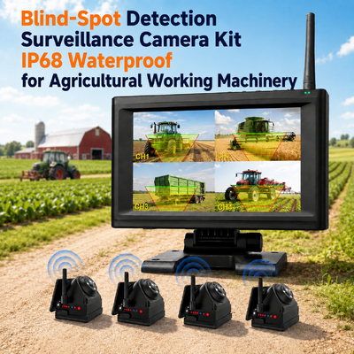 Plug and Play 1 - 4CH 720P Wireless Magnetic Camera System 7" Monitor BSD Alarm Rechargeable for Truck RV Trailer Farm Machinery