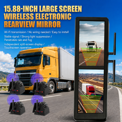 15.88 Inch Touchscreen Wireless Electronic Rearview Mirror with 4 Solar Magnetic Cameras Split Screen BSD for Heavy Trucks