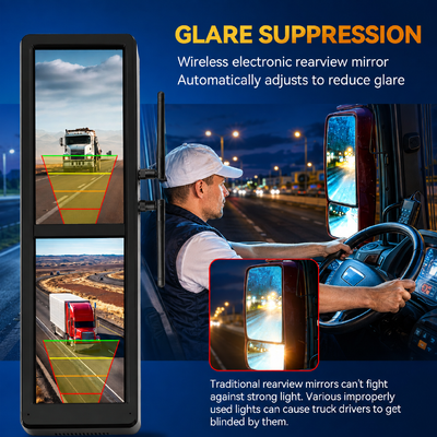 15.88 Inch Touchscreen Wireless Electronic Rearview Mirror with 4 Solar Magnetic Cameras Split Screen BSD for Heavy Trucks