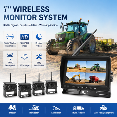 7 Inch Wireless Rear View Camera Monitor System for Agricultural Machinery Tractor Combine Harvester Blind Spot Monitoring