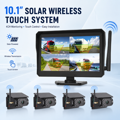 HD Digital Wireless Camera Monitor System with 10 Inch 4 Split Screen Solar Magnetic Camera for Large Vehicles