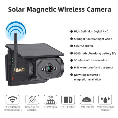 10.1 Inch 4CH Wireless Rear View Camera System Solar Magnetic Backup Camera Monitor for Truck Trailer RV Caravan