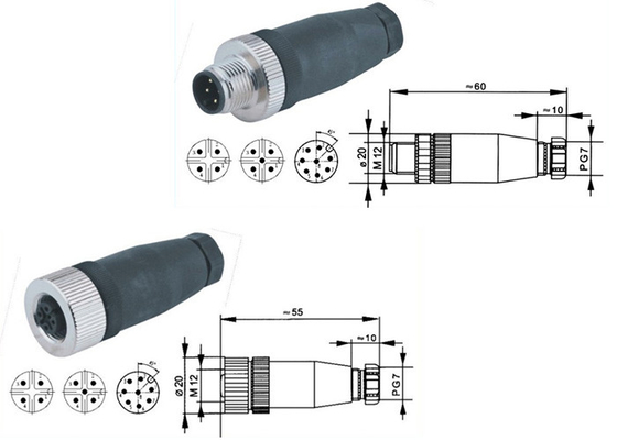 Waterproof M12 4 PIN Connector DVR Accessories 4P Male / Female Adapter