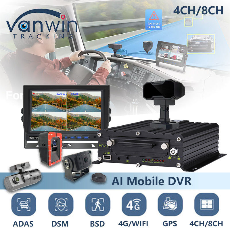 8CH AI BSD ADAS DMS MDVR System HD 1080P HDD Mobile DVR With 4G GPS WIFI Function