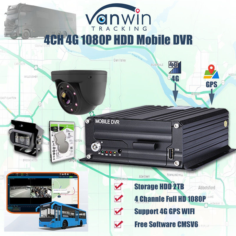 H.265 4CH 1080P HDD Mobile DVR Vehicle CCTV Video Recorder Kit Camera System MDVR