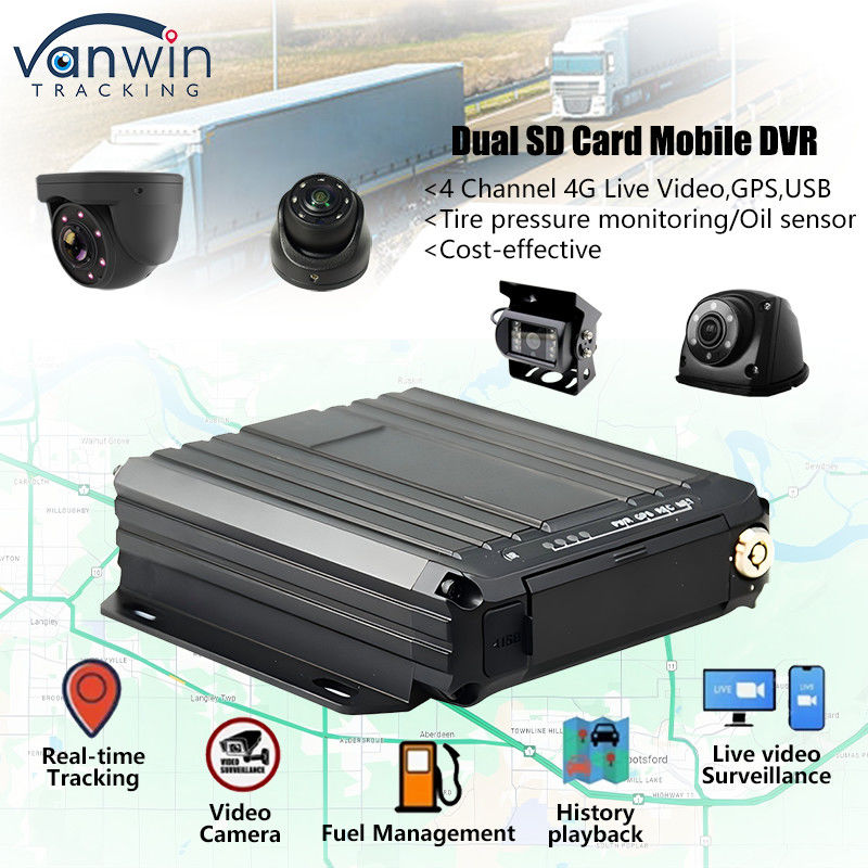 4CH 1080P Dual SD Card Mobile DVR Support Oil Sensor 4G Real Time Video Monitoring GPS Tracker