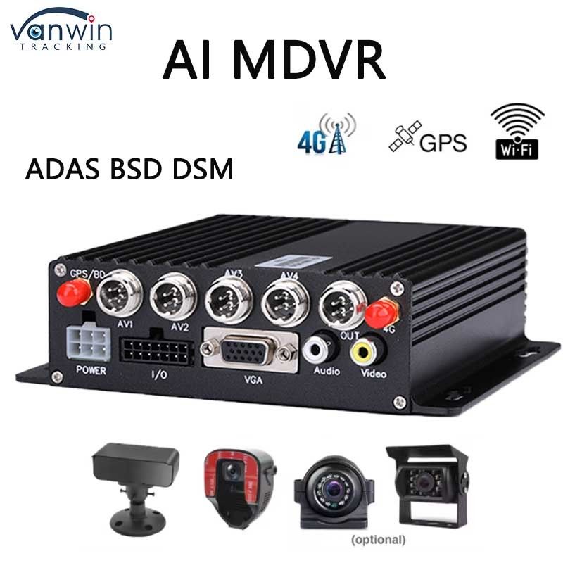 4 Channel ADAS DSM Mobile Car DVR, 4G GPS AHD SD Card Video Recorder with AHD Cameras, AI Driver Fatigue Detection & Collision Warning, Vehicle Surveillance DVR for Training Car, Truck, Bus & Commerci