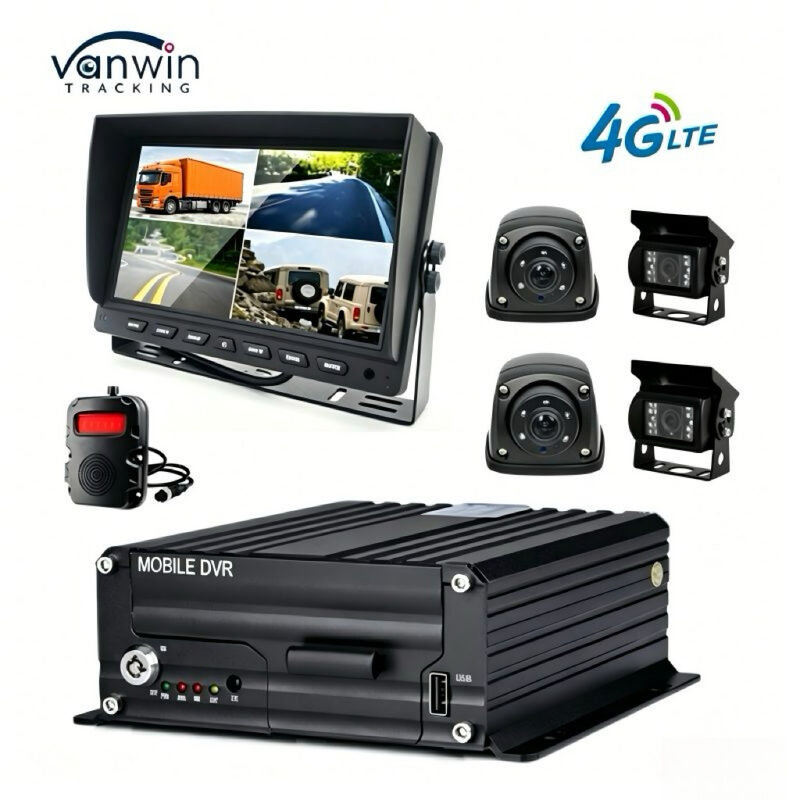 Professional 4CH 1080P Vehicle Mobile DVR System 4G WiFi GPS with 7 Inch Monitor Waterproof Reverse Camera for Truck Bus Fleet