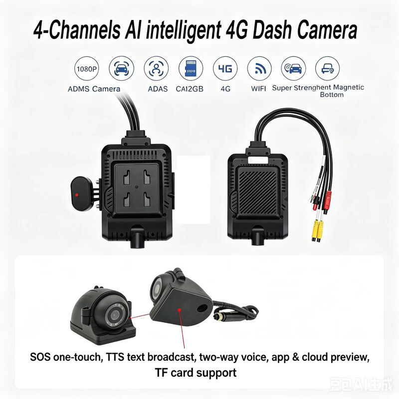 Front and Rear Dash Cam 4CH ADAS DMS Auto Video Recorder With 4G GPS WIFI Magnetic Camera for Truck