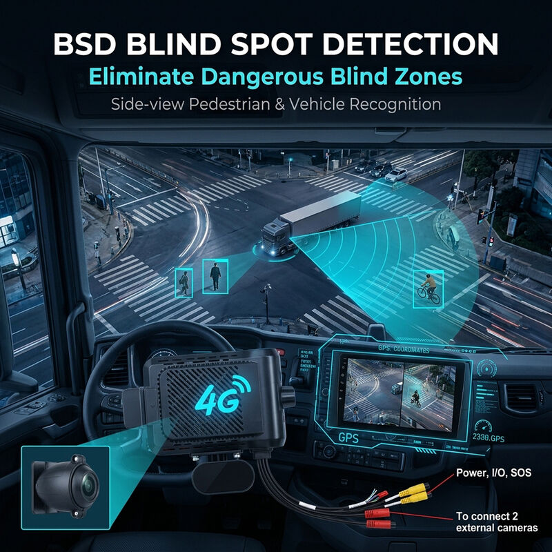 Heavy Duty Truck 4G Dash Recorder with ADAS BSD - GPS Telematics Fleet Camera with SOS Panic Button