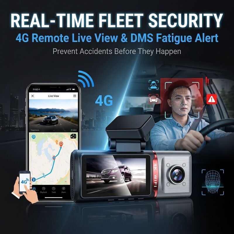 3 Channel 4K Dash Cam Front Rear Inside with 4G Remote Monitoring DMS ADAS GPS Fleet Management Vehicle DVR