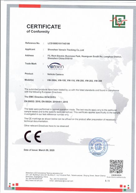 China Shenzhen Vanwin Tracking Co.,Ltd Certification